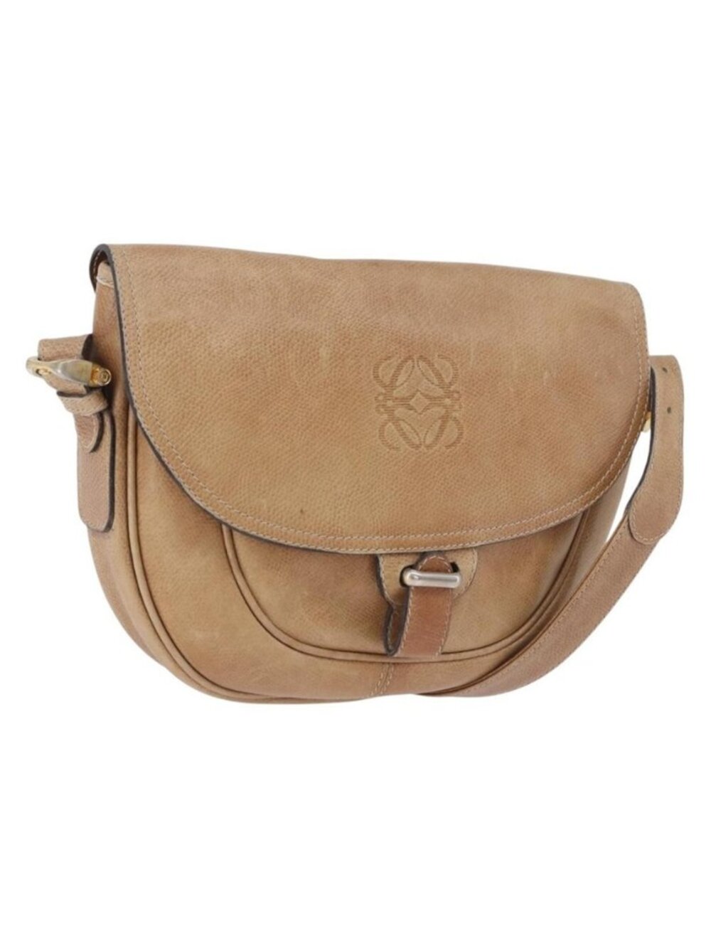 Authentic LOEWE Shoulder Bag Leather Beige Gold